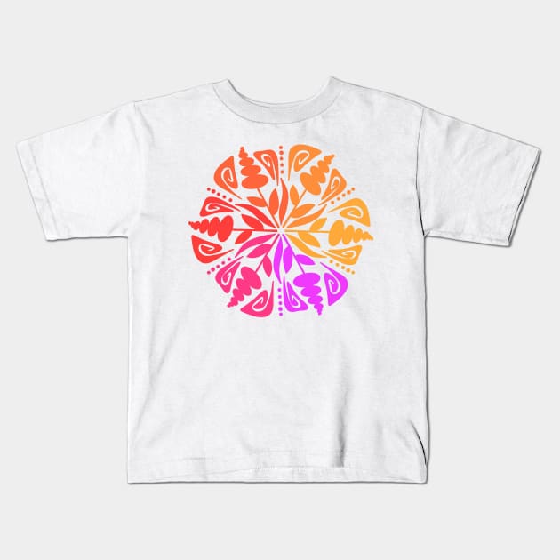 Warm Colors Flower Mandala Kids T-Shirt by Slightly Unhinged